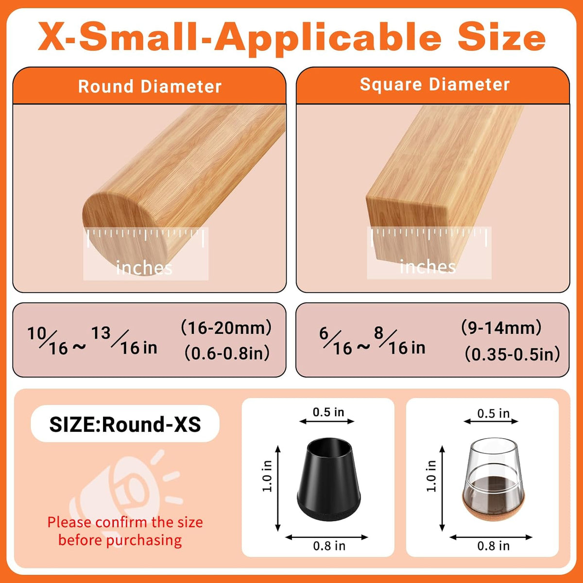 Chair Leg Floor Protectors Extra Small 24 Pcs,Silicone Chair Leg Protectors for Hardwood Floors/Tiles,360°Wrapped Felt Bottom to Prevent Scratch and Reduce Noise, Round Black