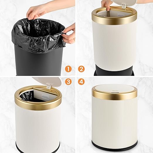 Pukomc Bathroom Trash Can with Lid，3.5 Gallon Motion Sensor Waterproof Touchless Garbage Can, Smart Plastic Trash Bins Suitable for Kitchen, Bathroom, Bedroom, Living Room, Office Beige