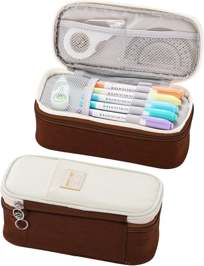 Big Pencil Case Large Capacity Pencil Bag with Zipper Pencil Pouch for Boys Girls Kids Adults Stationery Pencil Pen Case Organizer for School Office Brown1