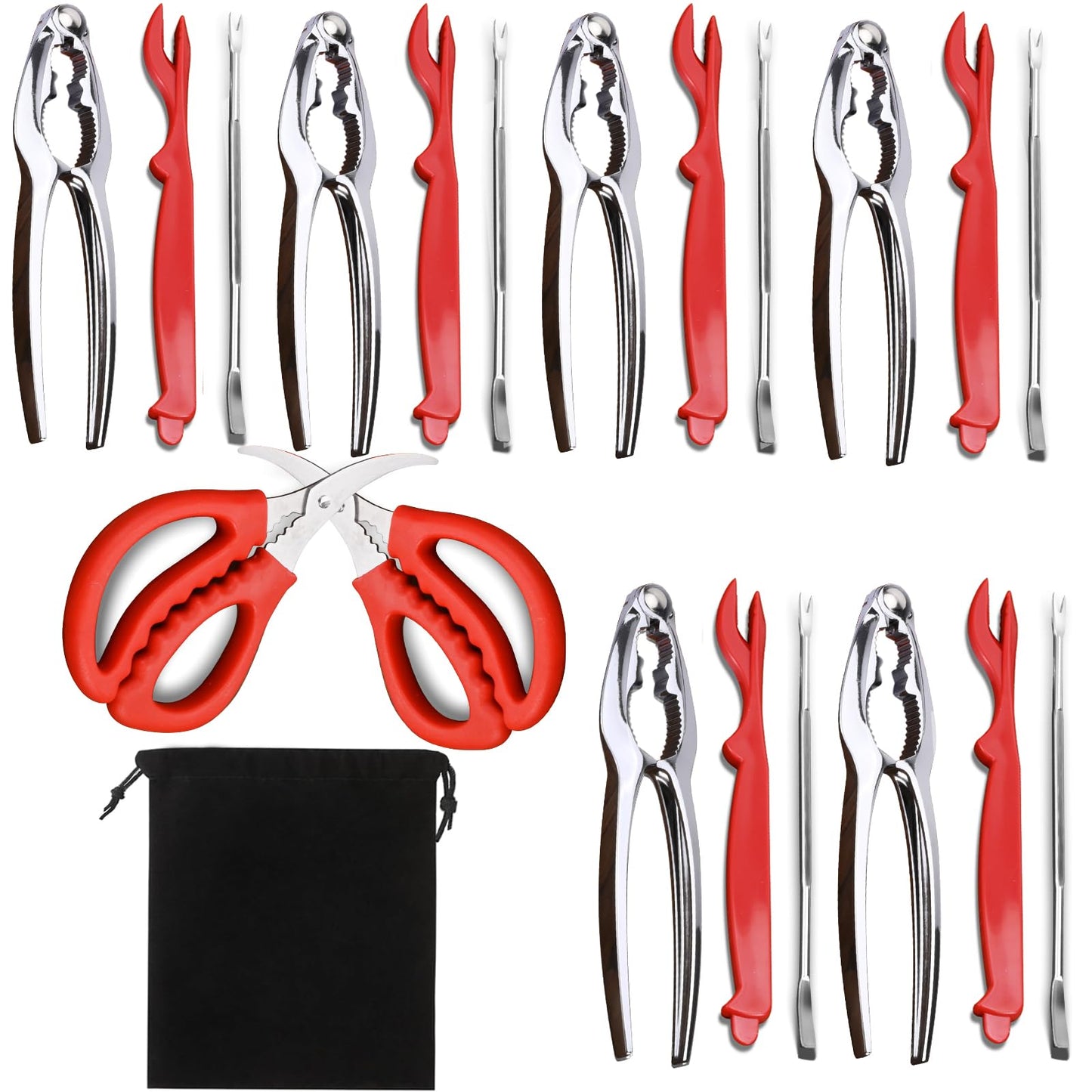 2026 Upgraded 20PCS Seafood Tool Set, Includes 6 Crab Leg Crackers, 6 Stainless Steel Crab Forks, 6 Lobster Shellers, 2 Seafood Scissors & Storage Bag, Nut Crackers for Crab Legs