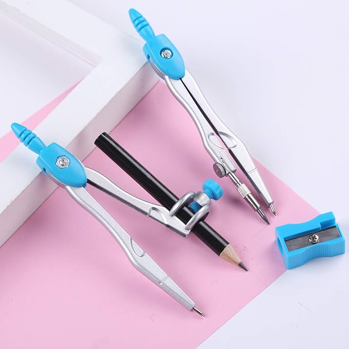Math Geometry Kit Sets 10 Piece Student Supplies with Shatterproof Storage Box,Includes Rulers,Protractor,Compass,Eraser,Pencil Sharpener,Lead Refills,Pencil,for Drafting and Drawings（Blue）