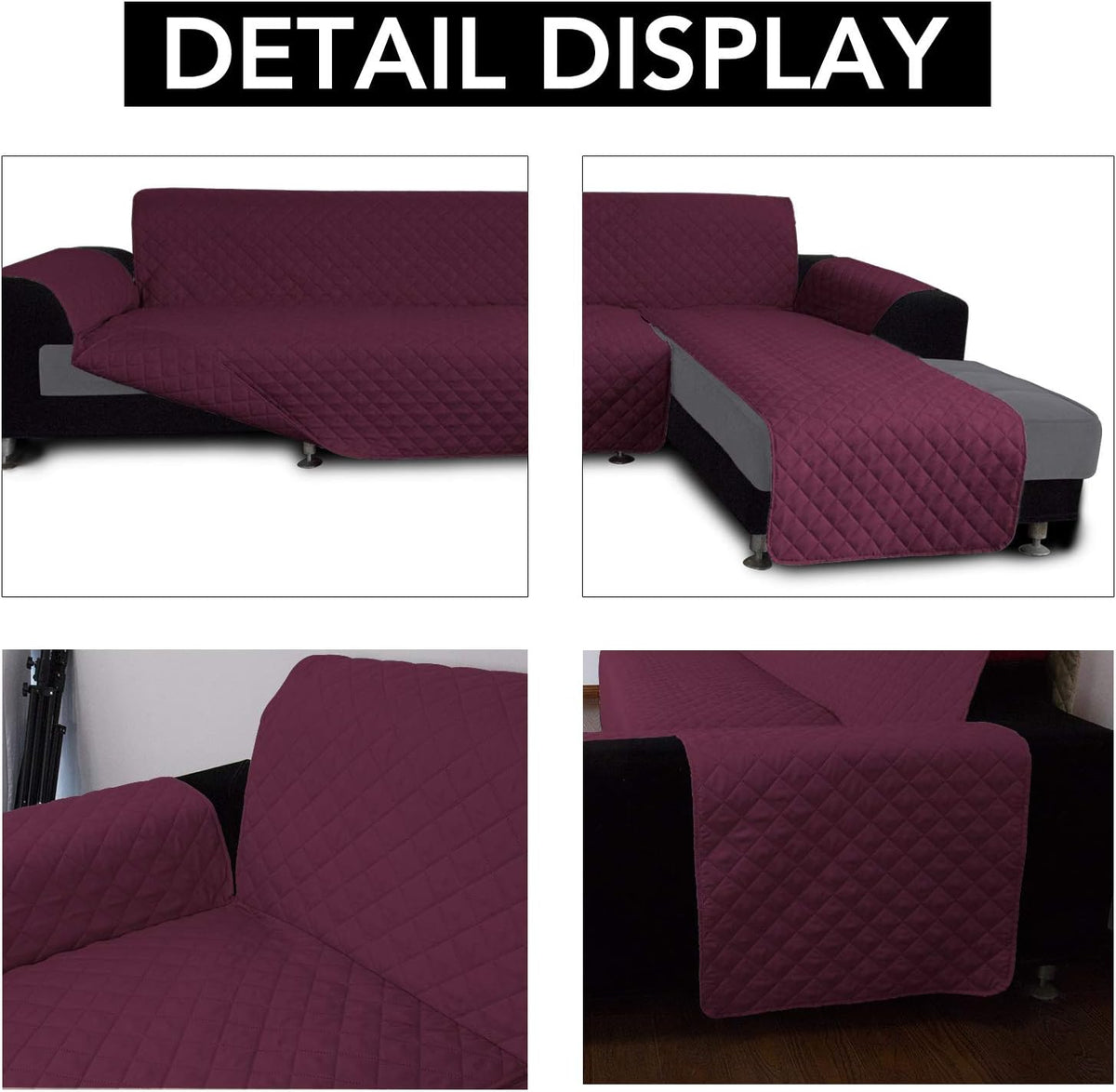 Easy-Going Sofa Slipcover L Shape Sofa Cover Sectional Couch Cover Furniture Protector Mat for Pets Dog Cat (Small,Wine/Wine)