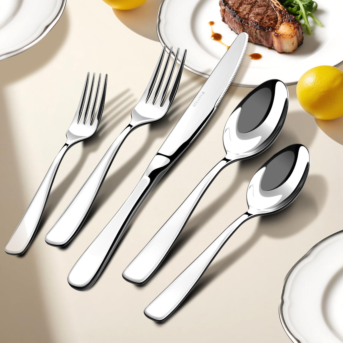 Silverware Set for 8, 40 Piece 18/10 Stainless Steel Flatware Utensils Cutlery Set, Mirror Polished knives Forks and Spoons Silverware Sets for Dinner,Wedding,Festival Gift,Dishwasher Safe,Rust Proof