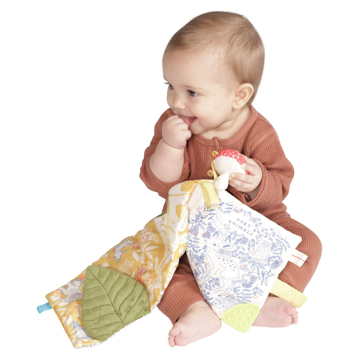 Manhattan Toy Deer One Soft Activity Crinkle Book & Fold Out Pat Mat for Baby, Toddler with Squeaker, Discovery Mirror and Teether