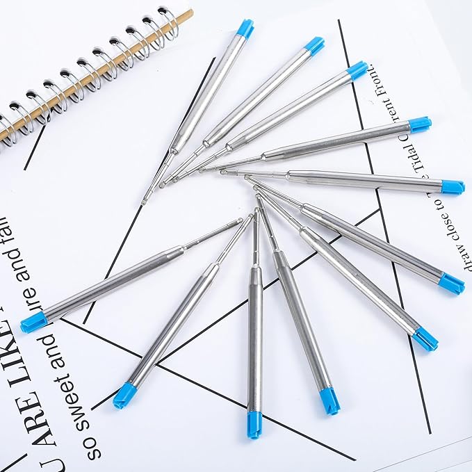 DunBong Blue Ink Refill Pack of 5, Replaceable Ballpoint Pen Refills, Medium Point Metal Refill (Blue)