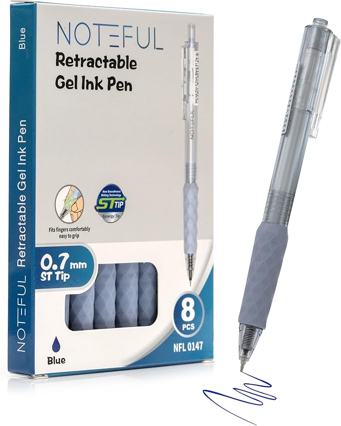 Retractable Gel Pens Clicker, Medium Point 0.7, Premium Comfort Grip for Smooth Writing Planner and School Supplies (Blue, 1 Count (Pack of 8))