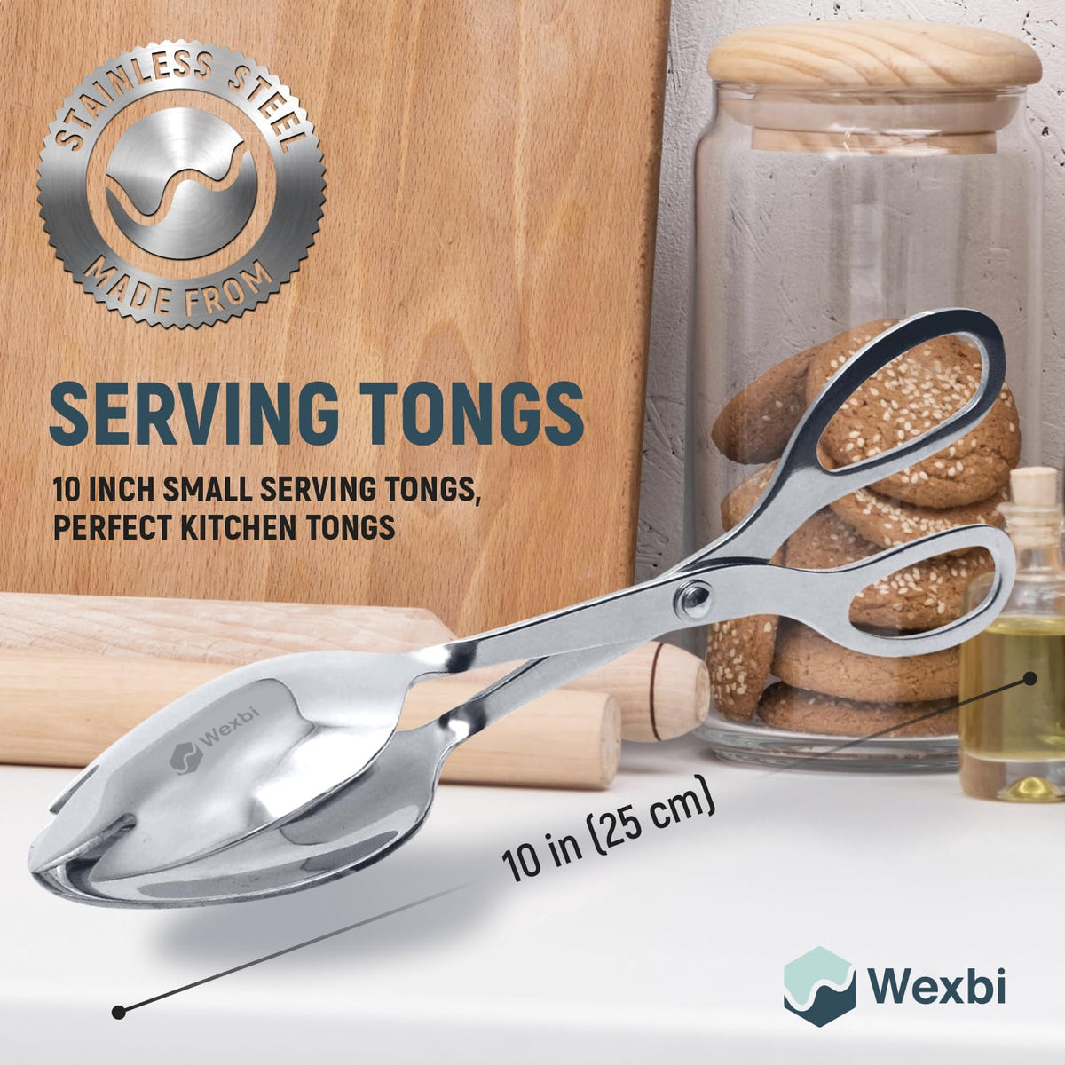 Salad Tongs 10-Inch – Heavy Duty Stainless Steel Serving Tongs for Salad, BBQ, Buffet, Kitchen & Party Use