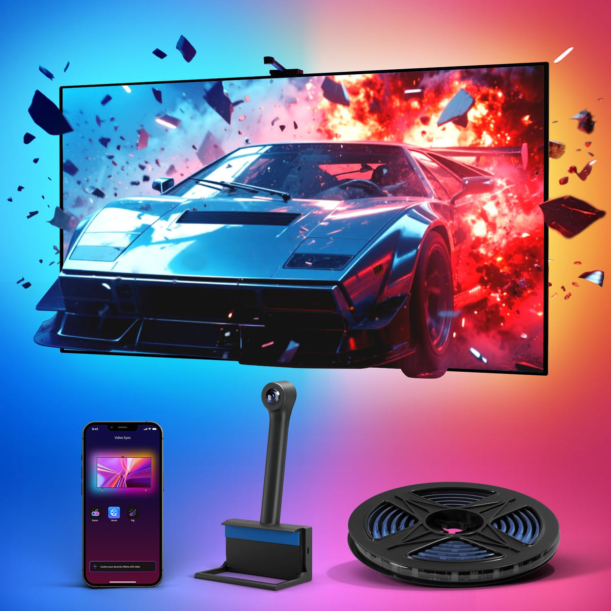 Ailofy Smart TV LED Backlight with Camera for 40-50 inch Screens, 7.87ft LED Strip Lights Sync to Screen& Music, Color Changing Lights for TV Compatible with Alexa & Google Assistant, App Control