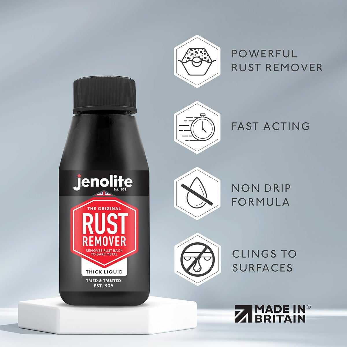 JENOLITE Rust Remover for Metal - Fast Acting No Drip Thick Liquid - Industrial Strength, Removes Rust Back to Bare Metal - 5oz (150ml)