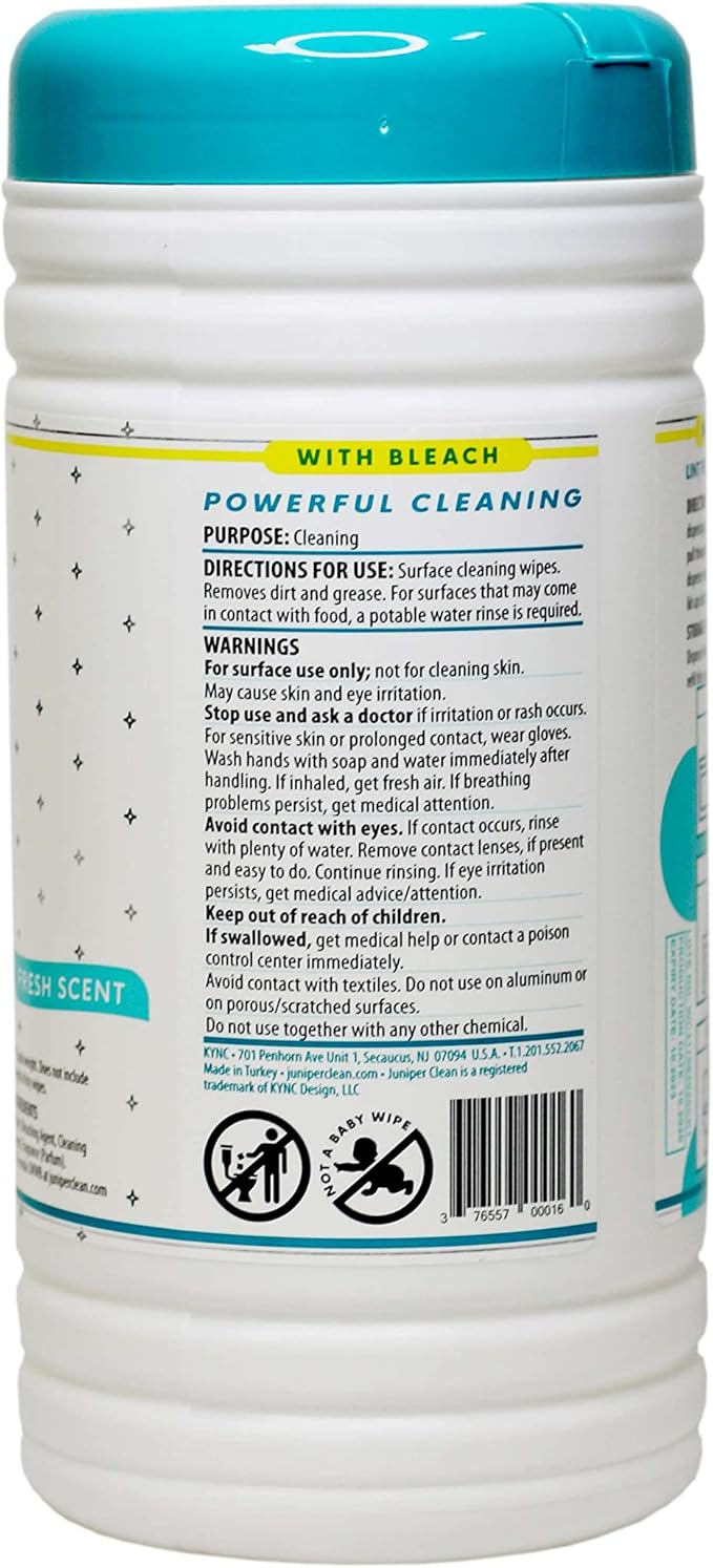 1 Pack Surface Cleaning Wipes with Bleach, All-Purpose Cleaner for Bathroom, Kitchen, Office, 75 Count Canister, 7.5" x 7" Sheet, Fresh Scent, Lint Free & Durable