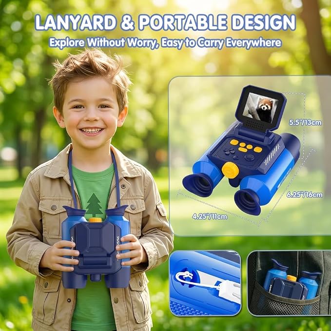 Kids Binoculars with Night Vision Camera, 10X Zoom Digital Adventures Telescope with 2.4" IPS Screen, Nature Explorer STEM Toys for Bird Watching Camping, Gifts for Boys Girls Age 4-12 - Blue