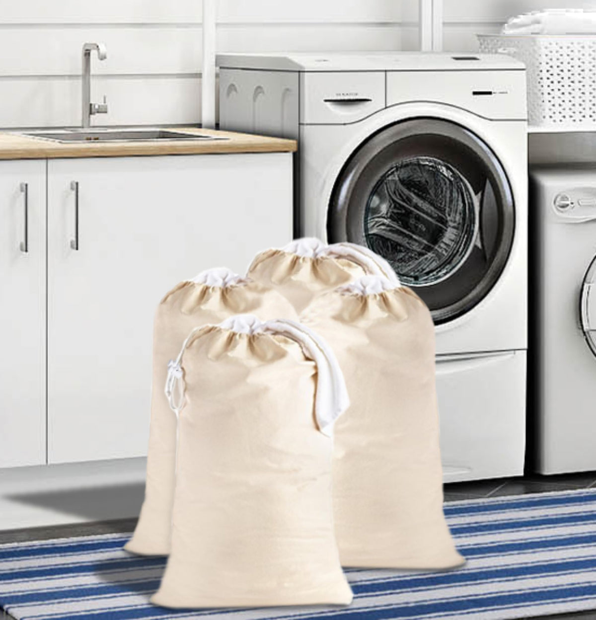 COTTON CRAFT Extra Large Laundry Bags -4 Pack Heavy Duty Durable Cotton Canvas Drawstring Closure Washable Laundry Bag - Back to School Travel College Dorm Basket Liner Clothes Organizer - XL 28 x 36