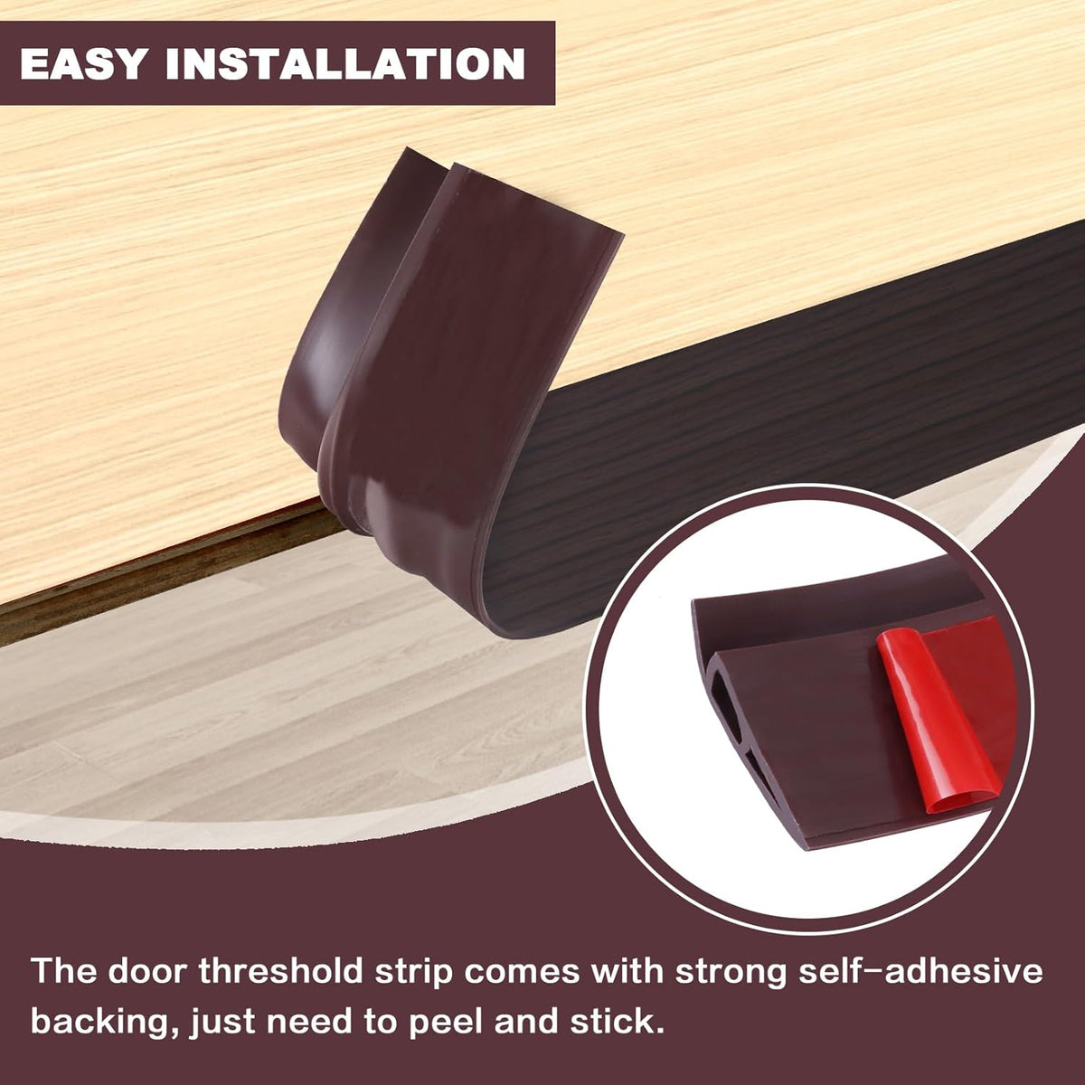 Vinyl Door Threshold Flooring Transition Strip Self Adhesive Carpet Edging Strip for Laminate Doorway Edge Threshold from 3/5" to 4/5" (Black Walnut Wood Grain, 3.3 Ft)