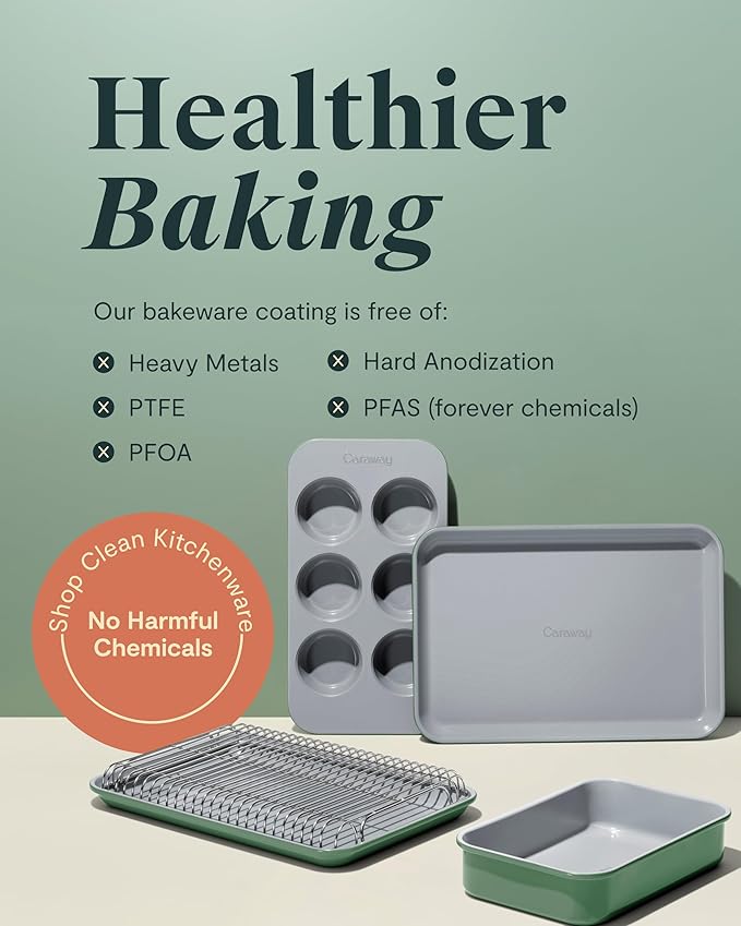 Caraway Nonstick Ceramic Small Baking Sheet (9x13”) – Non-Toxic, PTFE & PFOA Free – Oven Safe – Aluminized Steel Core – Mini Sheet Pan for Baking, Roasting & More - Sage