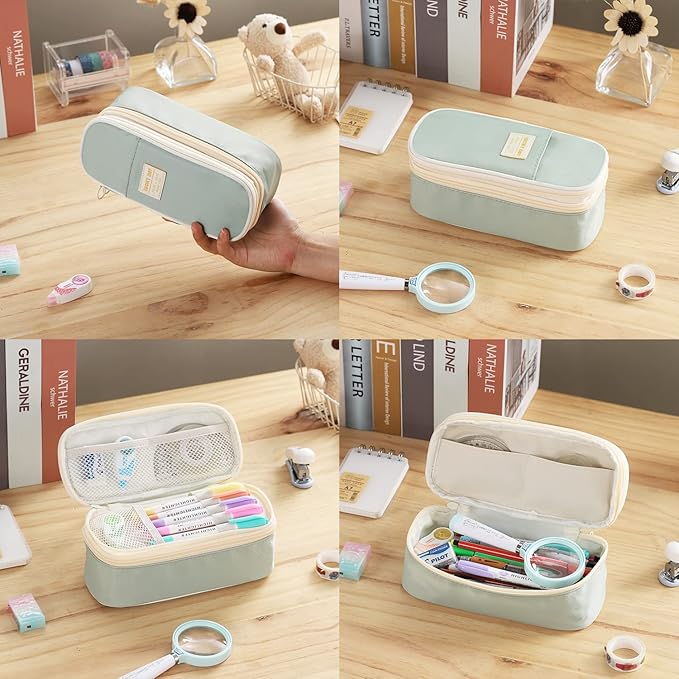 Dugio Big Pencil Case for Girls Organizer Pencil Bag with Zipper Pencil Pouch for School Teens Kids Aesthetic Large Pencil Pouch Green
