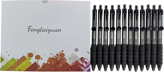 Fengtaiyuan Black Ink, 0.7mm, Retractable Gel Ink Rollerball Pens, Fine Point, Comfortable Grip, Easy Hold, Writting Smooth, 12 Pack (BlackZS07P12)
