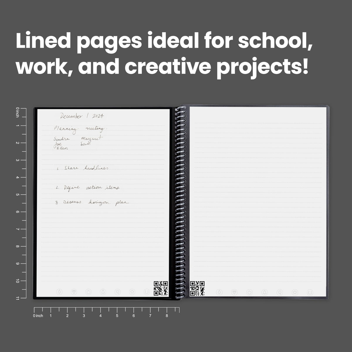 Rocketbook Core Reusable Spiral Notebook, Letter Size 8.5x11, Black - Lined Pages, App-Connected, Erasable, Durable Cover, Ideal for School, Work, and Creative Projects