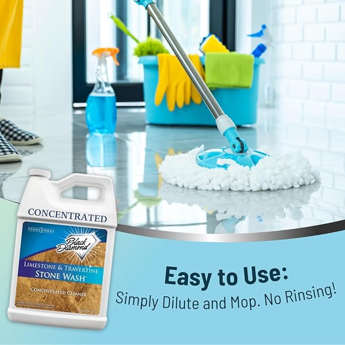 Black Diamond Stoneworks Limestone and Travertine Floor Cleaner: Natural Stone, Marble, Slate, honed or tumbled. 4-Gallon concentrate Ph Neutral