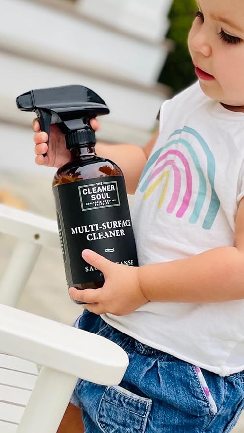 Non-Toxic Multi Purpose Cleaner, Natural Cleaning Spray, Luxurious Refillable Glass Bottle, Essential Oil Fragrance, Safe for All Surfaces, Safe for Animals and Pets, Safe for Humans (Sage Cleanse)