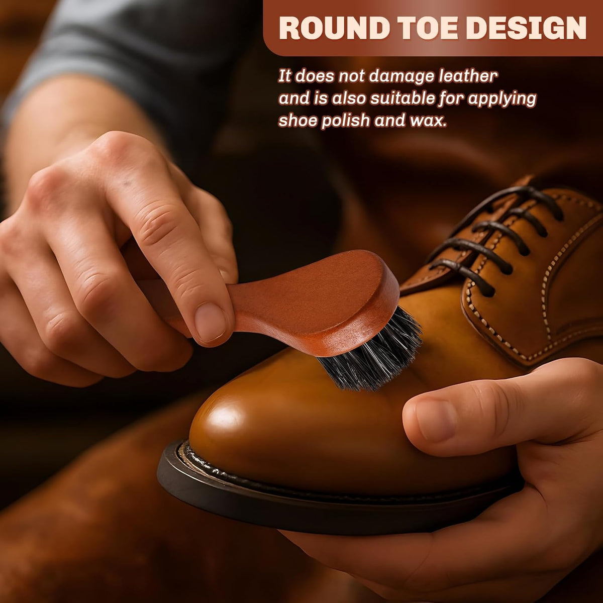 2 Pcs Horsehair Shine Shoes Brush Kit Polish Dauber Applicators Cleaning Leather Shoes Boots Care Brushes Suede Cleaner Brush(Brown Long Handle)