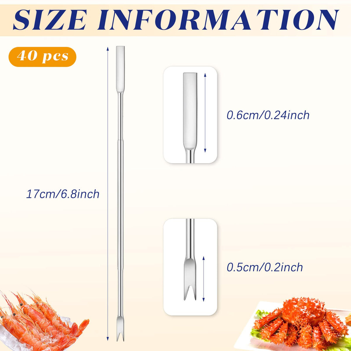 Yaomiao 40 Pcs Stainless Steel Seafood Forks Set Silver 6.8 Inch Crab Forks Seafood Tools Crab Legs Utensils Picks for Eating Lobster Leg Shrimp