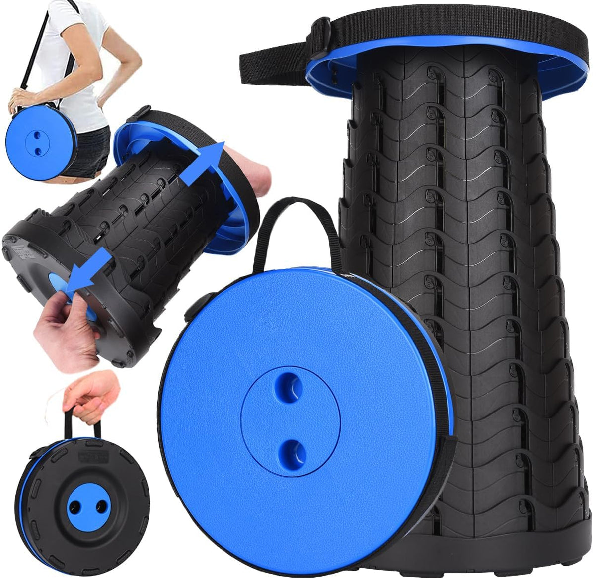 Fishboy Upgraded Collapsible Stool, 400lbs Max Weight, Lightweight But Sturdy, Portable Retractable Folding Telescoping Foldable Camping Stool for Adults Outdoor Fishing Hiking Travel BBQ