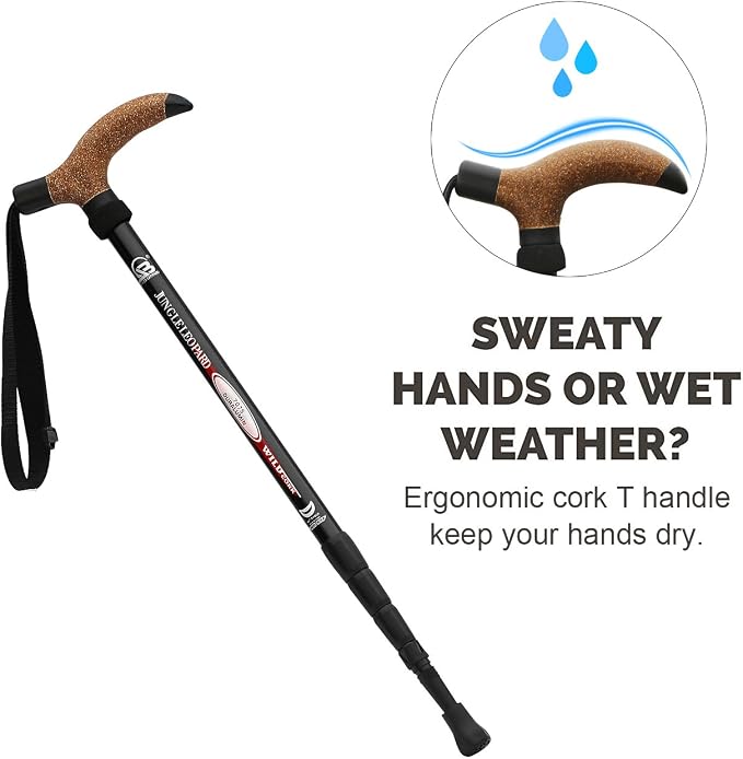 Aluminum Alloy Quick Lock Trekking Pole Anti-Shock Walking Stick Adjustable Cane Crutch for Mountains Trekking Hiking,Ultralight Collapsible with Cork Grips Tungsten Tips