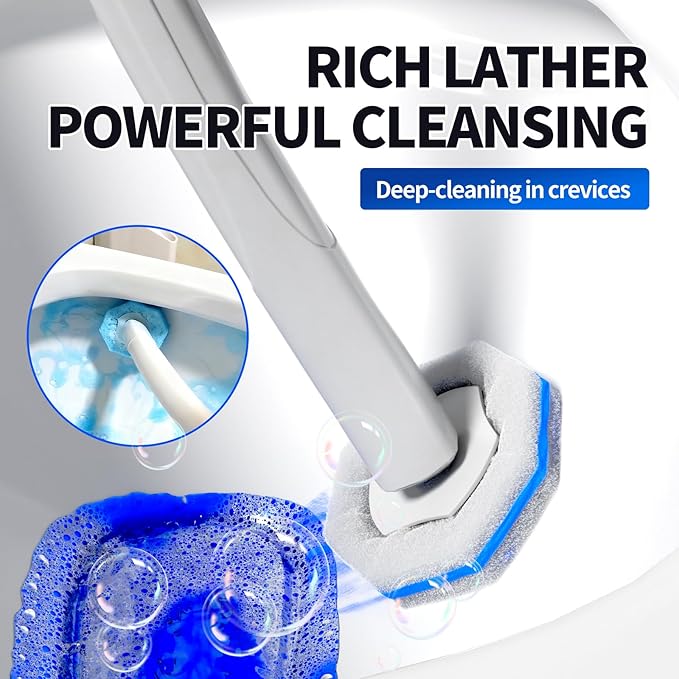 Disposable Toilet Brush Set with 60 Replacement Heads, Toilet Cleaning Replacement Pads, Starter Kit with Storage Case for Deep Cleaning and Hygienic Bathroom Maintenance