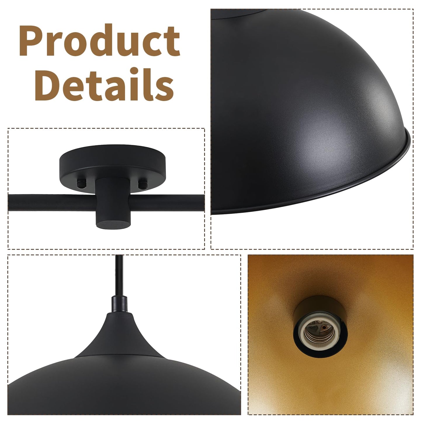 MIAYBPH Pendant Lights Kitchen Island, 3-Pack Dome Pendant Light Fixtures with Black and Gold Finish Farmhouse Industrial Hanging Pendant Light for Dining Room Restaurant Cafe Entryway