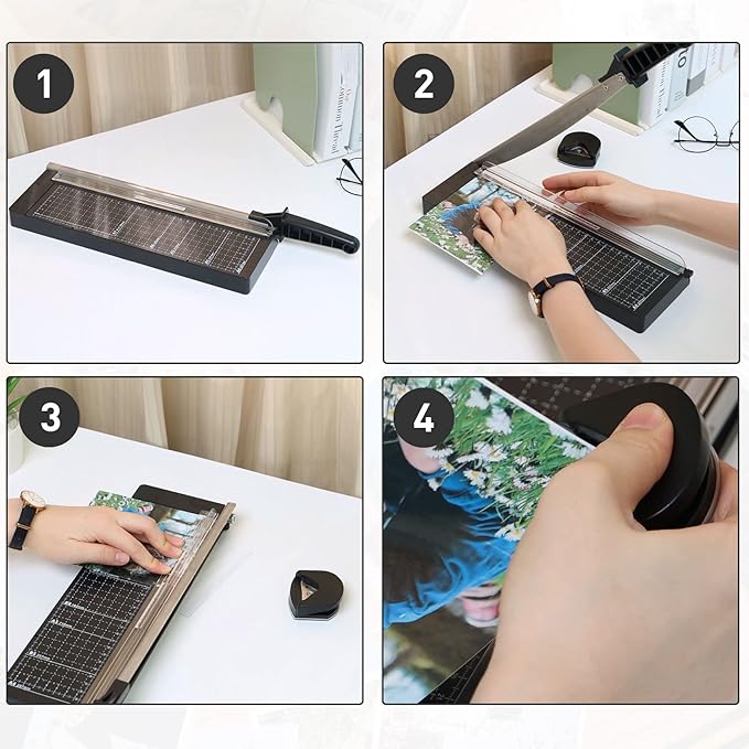 TIANSE Paper Cutter 12 Inch Paper Cutter Guillotine with 8 to 10 Sheet Capacity Safety Blade Lock Heavy Duty Paper Trimmer for Cardstock Cutting Board Paper Cutter Slicer for Home Office School Black