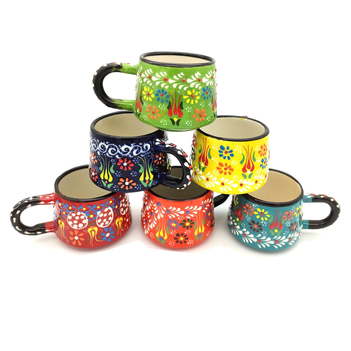 giftupstore Coffee Mug Cups Ceramic Handmade 6 Oz Coffee Mug Set for Espresso Cups, Multi Color Tile Coffee Cup Set for Tea, Cappuccino, Latte 180 Ml (set of 4)
