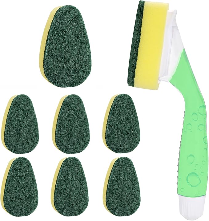 Dish Wand with 7Pack Replacement Dish Wand Sponges,Not Easy Leak Dishwand and Long Lasting Replacement Sponge Heads,Dish Brush Pads Kitchen Cleaning Sets