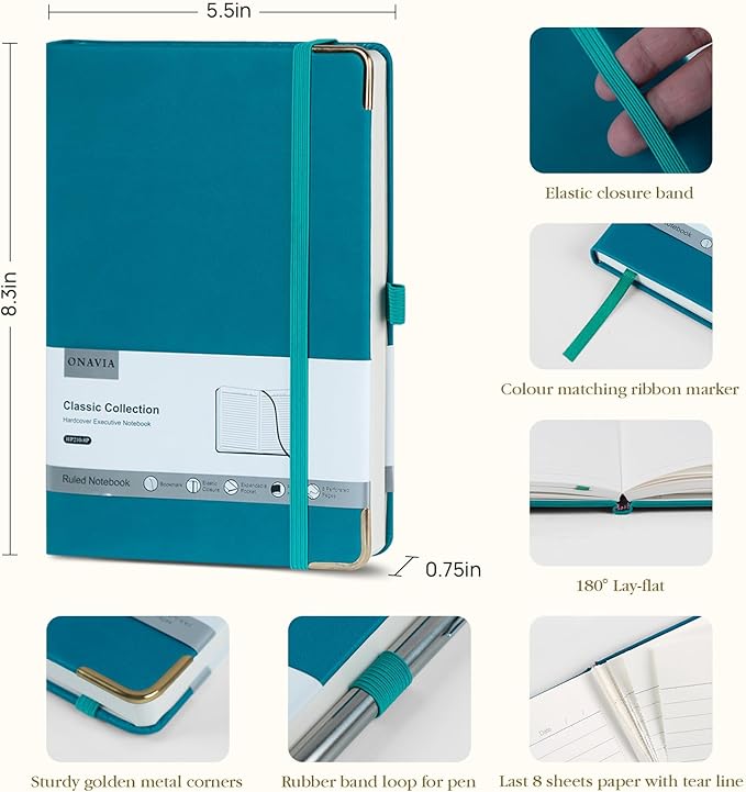 A5 Lined Journal Notebook - 100 GSM Thick Paper, 4 Pack Hardcover Journaling Notebooks for Writing, Work, Travel, School, College Ruled Journals for Women Men, PU Leather Note Books, 5.5”x8.3”
