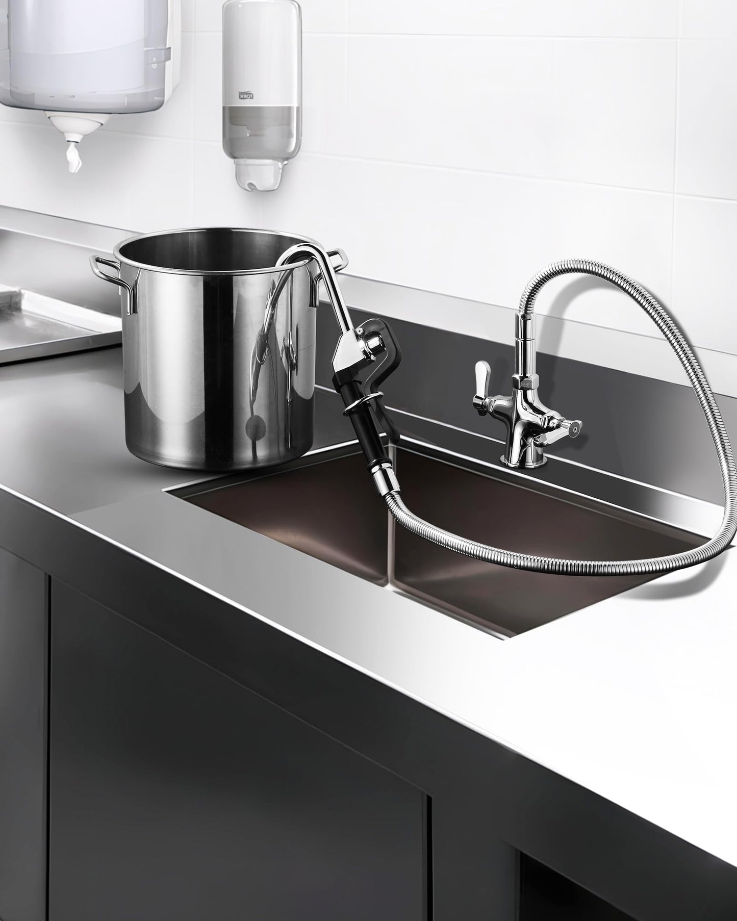 iVIGA Commercial Pot Filler Faucet - Deck Mount Pot Kettle Filling Faucet - Brass Kitchen Faucet Dual Handles Single Hole with 43" Hose and Sprayer Hook Nozzle Chrome