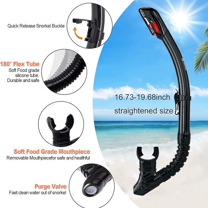 Nearsighted Snorkeling Gear for Adults Youth, Professional Full Dry Top Silicone Snorkel Set, Anti-Fog Scuba Diving Mask with Adjustable Strap