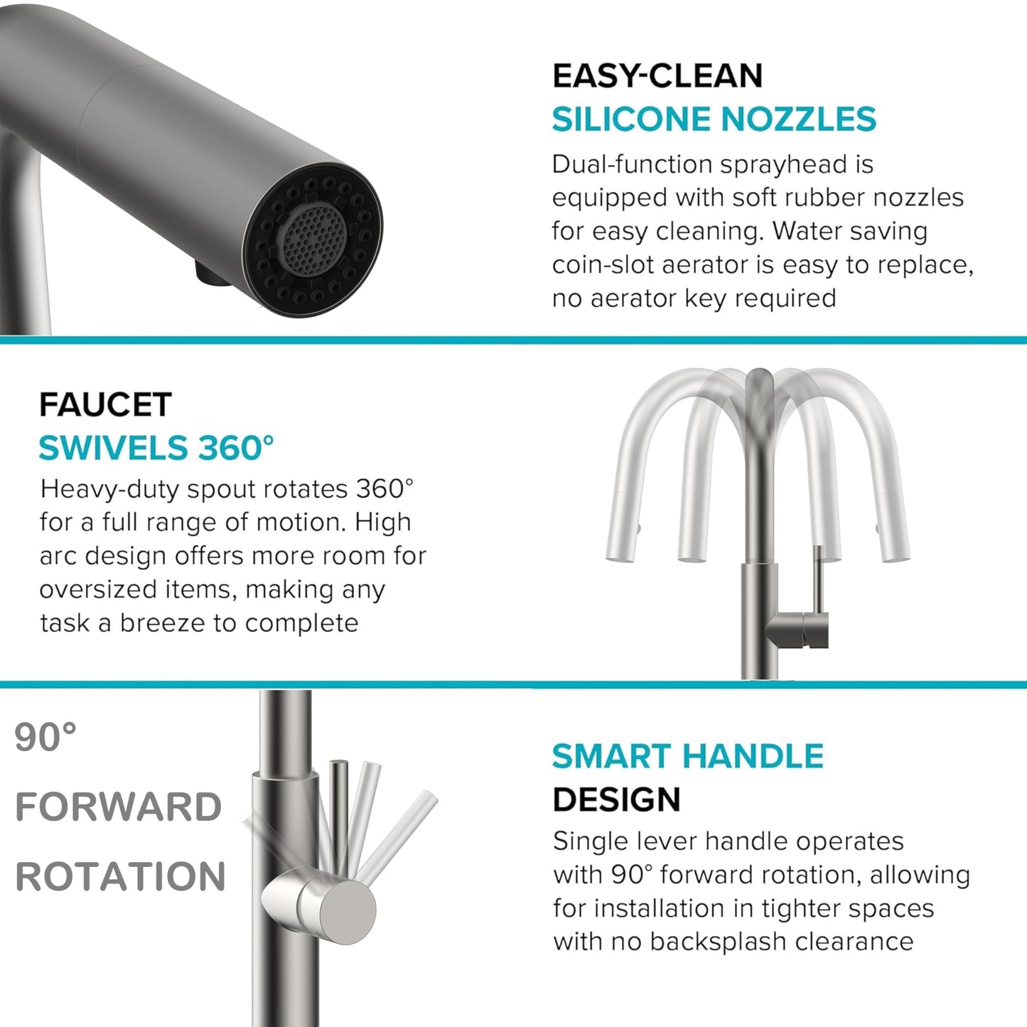 Kitchen Faucets with Pull Down Sprayer - Single Handle High Arc Stainless Steel Kitchen Sink Faucet, Modern Kitchen Faucets for Farmhouse Bar RV Laundry Camper Brushed Silver