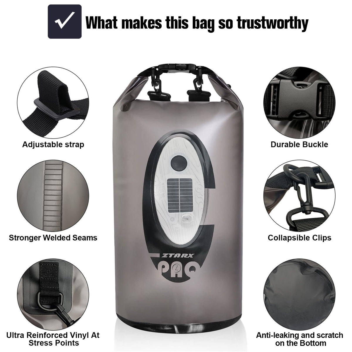 Qoolife Dry Bag Waterproof with Solar Bluetooth Speaker & Light - 20L Roll Top Dry Sack Keeps Gear Dry for Men Women Kayaking, Beach, Rafting, Boating, Hiking, Camping and Fishing