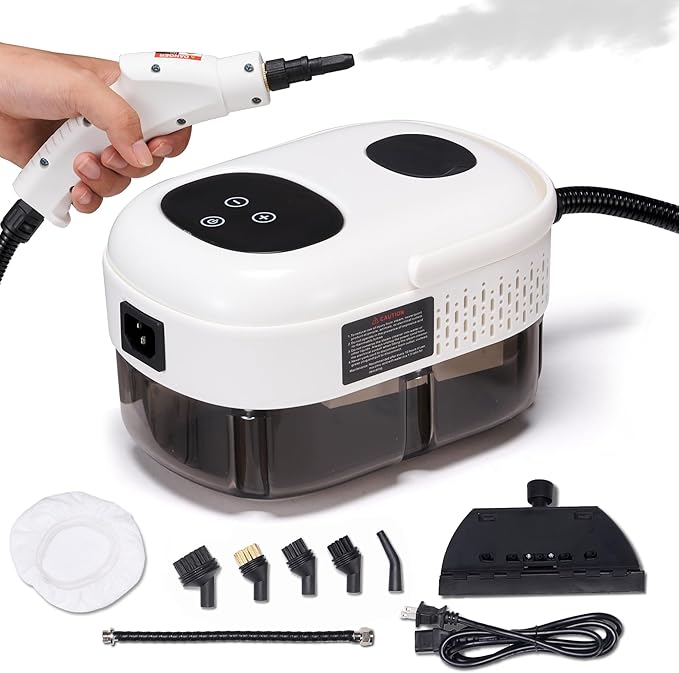 Spurgehom Handheld Steam Cleaner, 15s Heat-Up 1L Tank Portable Steam Cleaner, 2500W High Temperature Multipurpose Steamer for Cleaning, 6 Gears Adjustable Handheld Steamer for Home, White