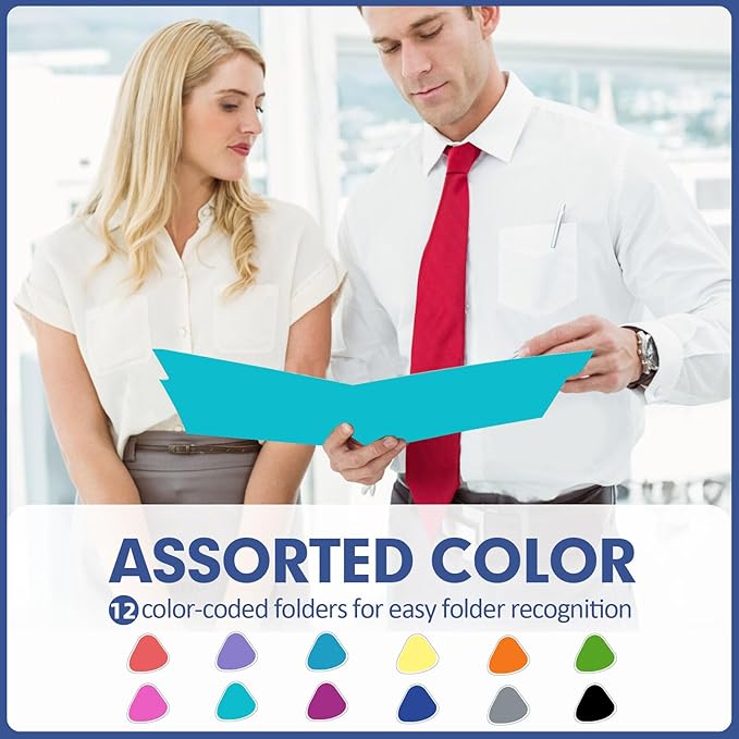 File Folder, PANDRI 170 Pack Colored File Folder, 1/3 Cut Tab, Letter Size, Assorted 12 Colors Filing Folder for Office School Business