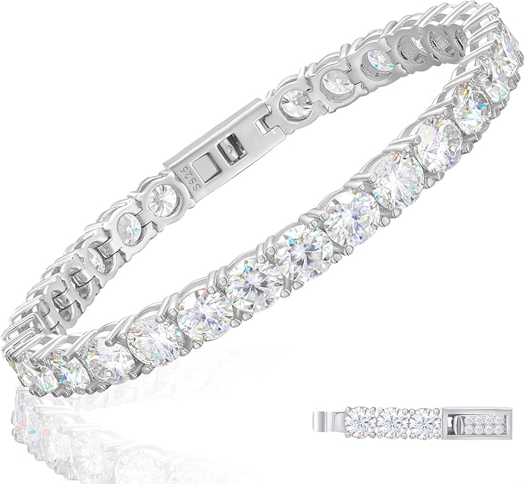 TUHE Moissanite Tennis Bracelet 5.0-21.0CT 18K Gold Plated 925 Sterling Silver Bracelets 3/4/5MM D Color VVS1 Round Lab Created Moissanite Bracelet for Women Men 6-8.5 Inch Jewelry Valentines Gifts
