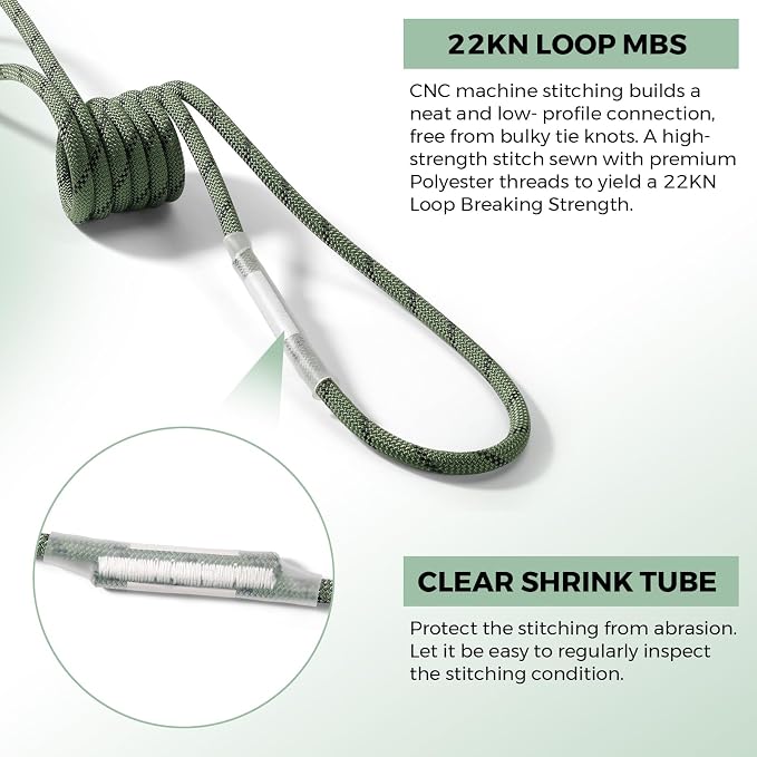 10mm Nylon Prusik Cord Pre-Sewn 24in Prusik Loop，22kN (4950lb) Sewn Eye-to-Eye Utility Cord for Arborist Tree Work, Rescue, Rappelling & Aerial Operations