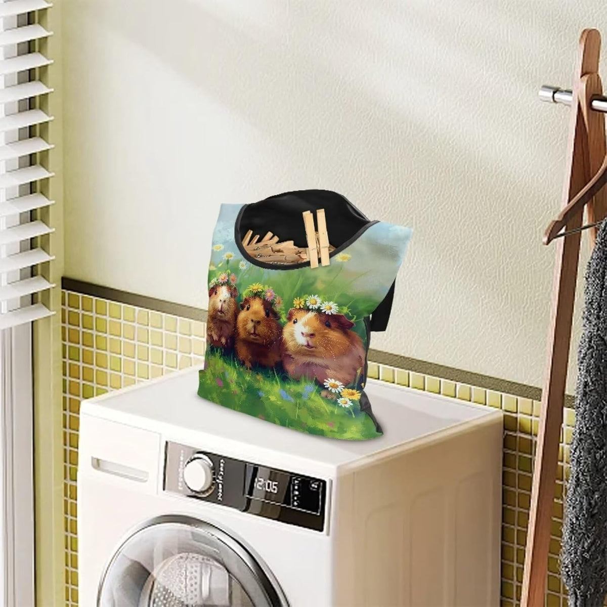 Guinea Pig Clothespin Bag Space-Saving Laundry Hanging Storage Organizer Clothes Pin Hanging Bag with Rope Holds 100 Clothes Pins for Clothesline Outdoor Portable Clothespin Storage