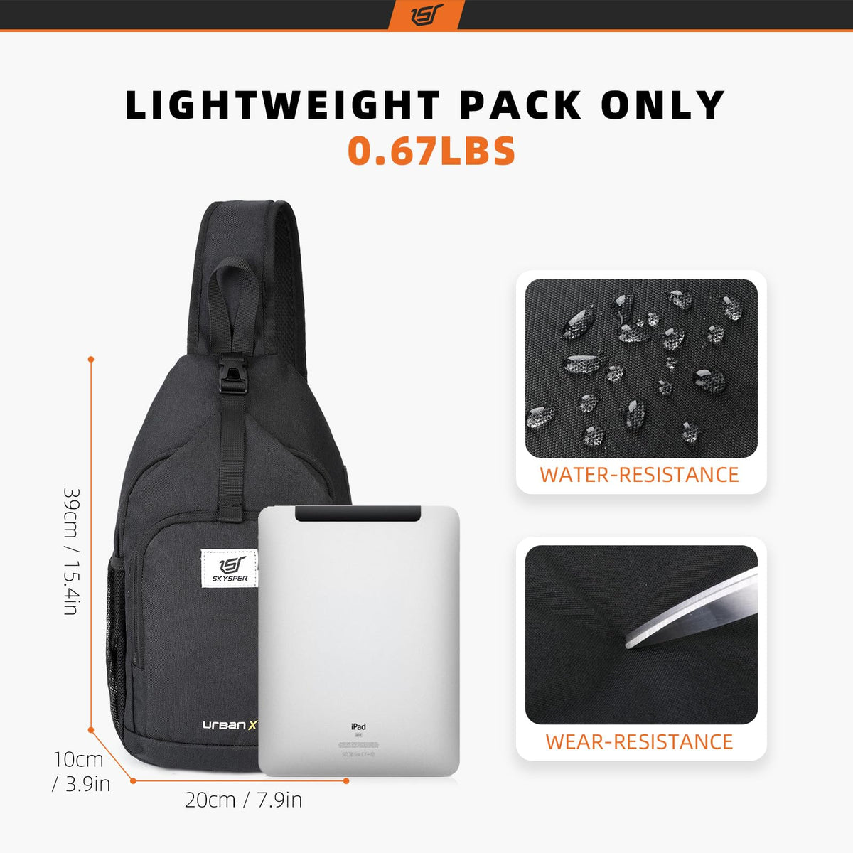 SKYSPER Sling Bag RFID Crossbody Sling Backpack Cross Body Shoulder Bag Travel Hiking Daypack for Women Men(Black)