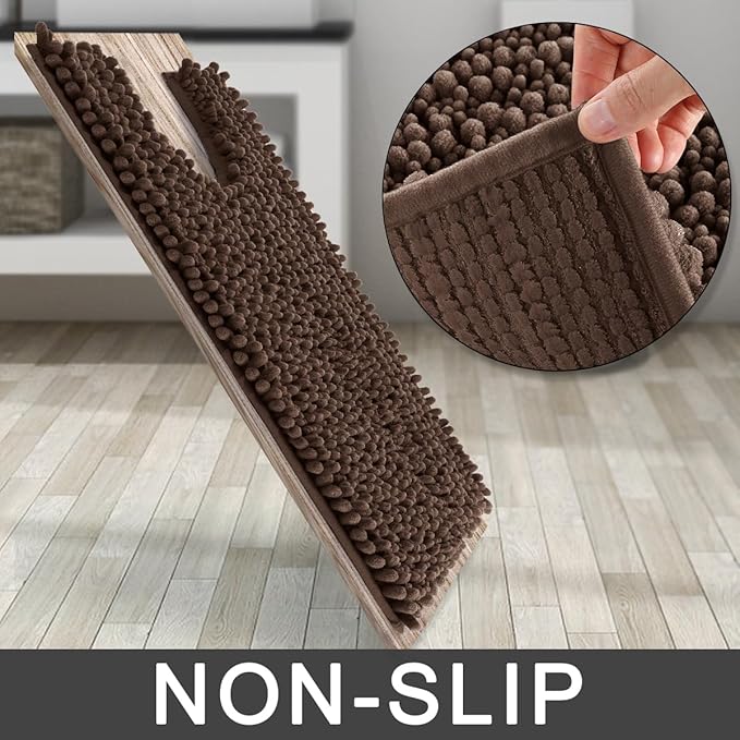 Yimobra Toilet Rug U Shaped Washable 24x20 Inch - Ultra Soft Absorbent Chenille Bath Rugs for Toilet, Quick Dry & Machine Washable, Non Slip Contour Bathroom Mat, Brown
