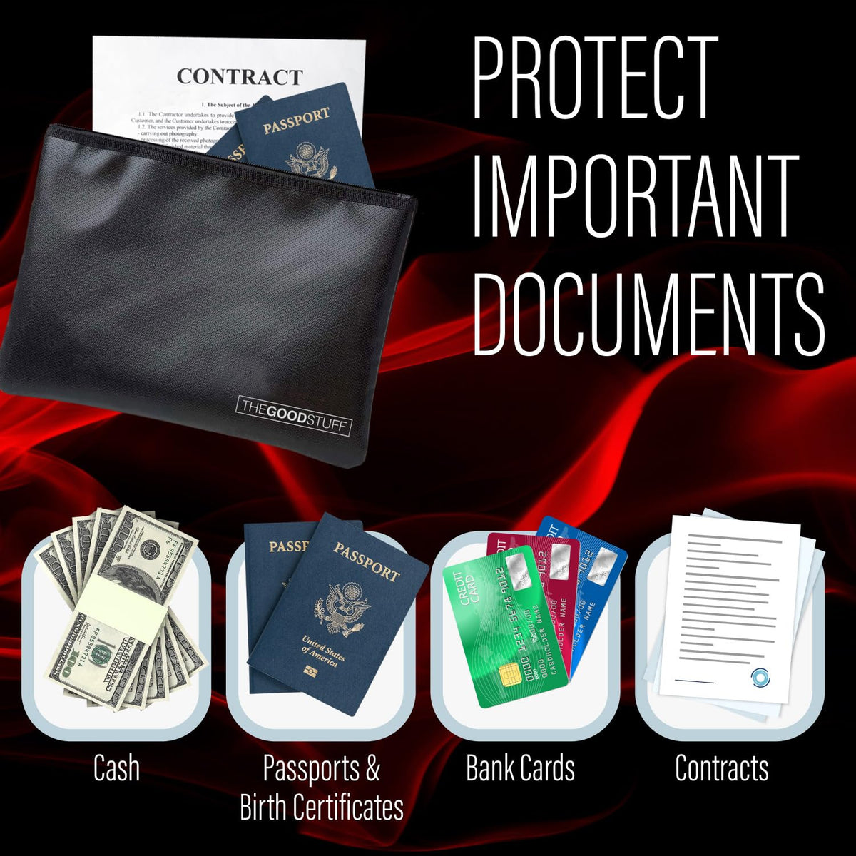 Fireproof Money Bag for Cash (10" x 13") – Waterproof Document Holder with Zipper, Protects Important Papers, Passports & Valuables from Fire & Water – Secure Storage for Home, Office & Travel