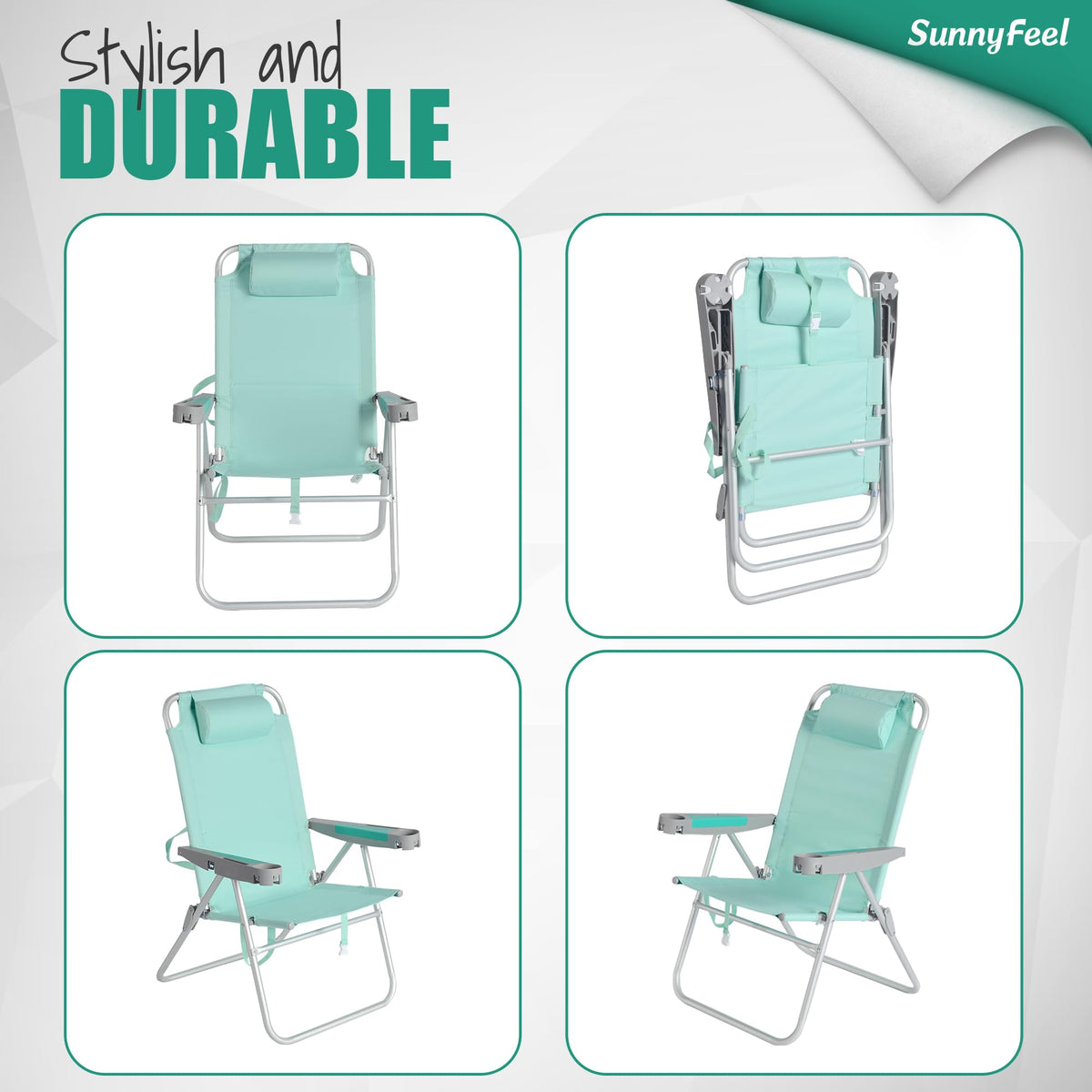 SUNNYFEEL 17" Tall Oversized Beach Chairs 2 Pack for Adults Heavy Duty 500 LBS, 5 Position, Portable High Folding Camping Chair with Cup Holder for Outdoor/Lawn/Trip, Foldable Sand Chairs for Adults