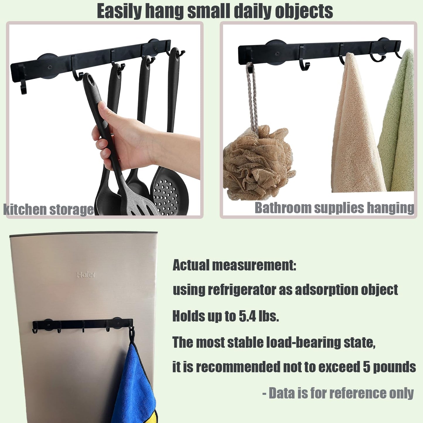 GYGhaoho Magnetic Utensil Holder Hooks, Wall Mount Utensil Hanging Storage, Magnetic Hook Rack for Refrigerator, Black Metal No Punching Hook, Kitchen Magnetic Rack Towel Bar Utensil Rack