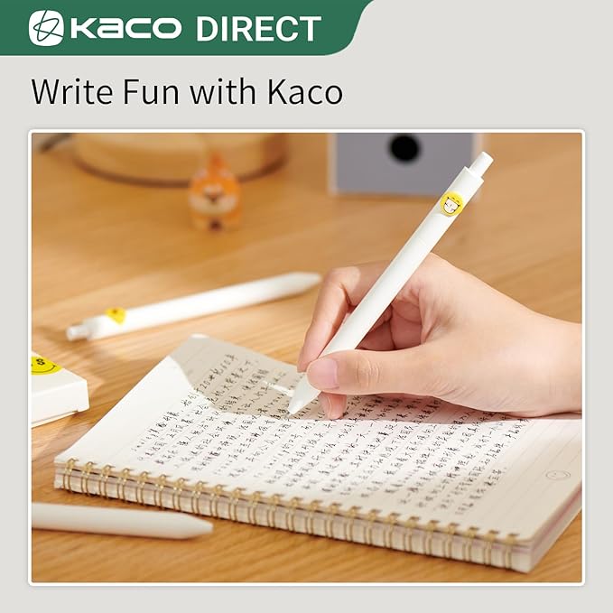 Kaco Cute Gel Pens, 10 Pieces Set Black Ink 0.5 mm Fine Point, Retractable Quick Drying Aesthetic Cute Pens (10 Style Set)