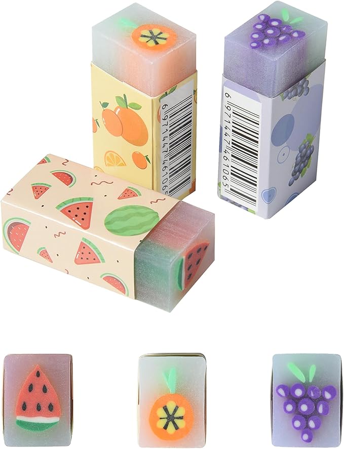 18Pcs Cute Fruit Erasers for Kids Bulk, Kawaii Fun Pencil Jelly Erasers for School Classroom Supplies Prize Gifts Party Favors