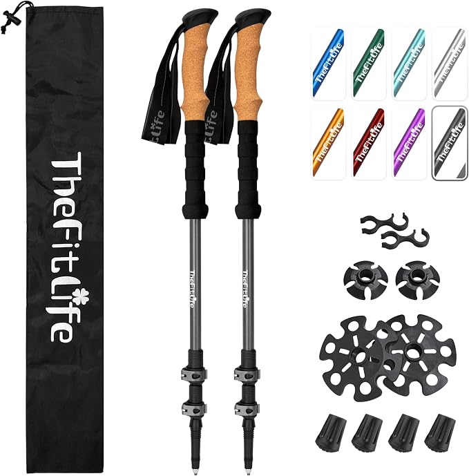 TheFitLife Trekking Poles - Lightweight 7075 Aluminum Hiking Sticks with Cork Grips, Adjustable Telescopic Design, Metal Flip Lock for Men & Women - Perfect for Hiking, Walking, Camping & Backpacking